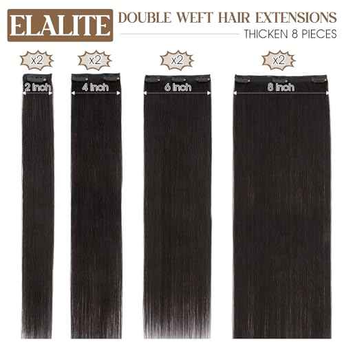 Elailite Clip in Hair Extensions Real Human Hair Double Weft Thick 8pcs Weft Natural Black 18 Inch 140g Remy Hairpieces Balayage Full Head Straight for Women