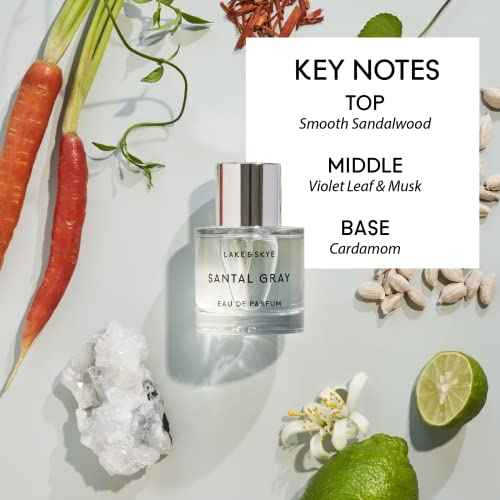 Lake & Skye Santal Gray Eau de Parfum, Long Lasting Fragrance, 1.7 fl oz (50 ml) - Santal, Cardamom, Sandalwood, Earthy, Musk, Vegan, Paraben-Free, Cruelty-Free