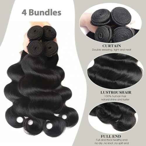 12A Human Hair Bundles with Closure Frontal (18 20 22 24 &16 Frontal) Body Wave 4 Bundles Human Hair with 13x4 HD Lace Frontal - Brazilian Quick Weave Hair Extension Real Human Hair for Daily Use