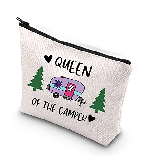 WCGXKO Camping Gift Queen Of Camper Zipper Pouch Makeup Bag Camper Gift for Women (Queen Of Camper)