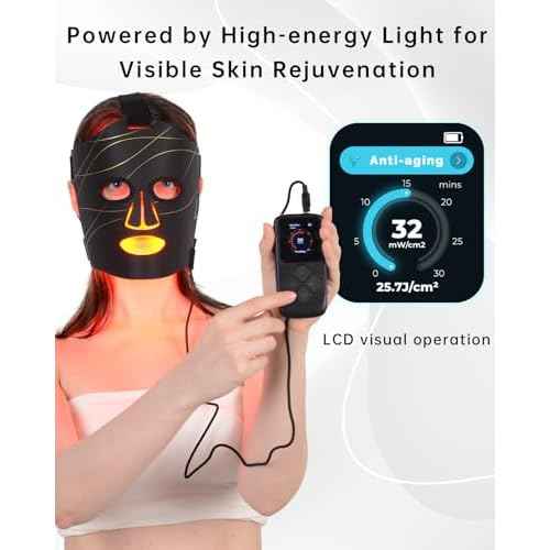 Red Light Therapy Mask: 292 LEDs High Energy Professional Infrared Red Light Therapy Device for Face Led Lighting Facial Mask Replace Photon Rejuvenation - Black