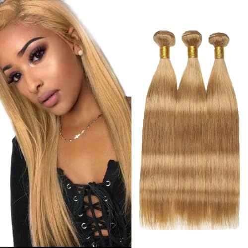 Color #27 Bundle Honey Blonde Straight Human Hair Bundles Raivide Golden Blonde Bundle #27 Straight Bundles Human Hair 16 18 20 Inch