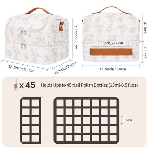 CUBETASTIC Nail Polish Organizer, Nail Supplies Storage Case Holds 45 Bottles Nail Polish & Nail Lamp, Travel Nail Tech Carrying Bag, Nail Kit Bag For Nail Stuff & Manicure Tools