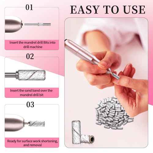 180 Grit Small Nail Sanding Sands, 200 Pcs Pink Sanding Bands for Nail Drill, 180 Fine Grit Sanding Bands for Nail with 3.1 MM Nail Drill Bit, Small Sanding Bands for Natural Nails Acrylic Gel