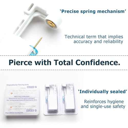 KRFY Ear Piercing Kit Sets, Disposable Stainless Steel Ear Piercing Gun with Preloaded Stud Earrings for Women, Self Pierce Studs Kit Tool, Flat Back Hoop Earrings Cartilage Jewelry Gold Plated/Silver