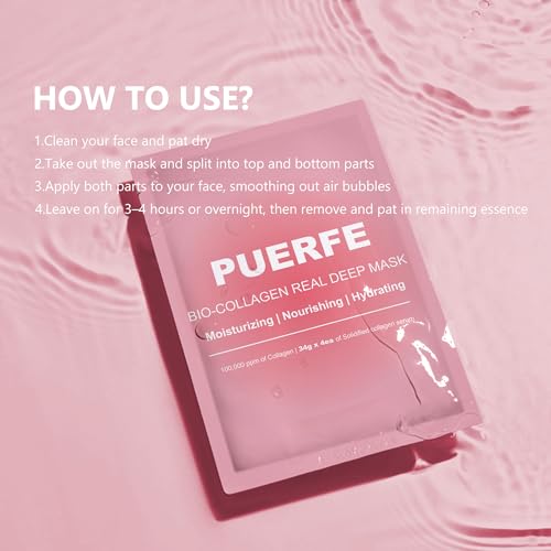 4 Pack Bio-Collagen Face Mask, Deep Hydrating Overnight Hydrogel Mask, Women's Skincare Facial Treatments & Masks, Pore Minimizing, Elasticity Improvement