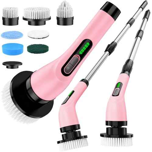 Electric Spin Scrubber for Cleaning Bathroom: Cordless Power Shower Scrubber - Electric Cleaning Brush for Tile Tub - Pink