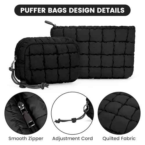 Quilted Makeup Bag and Zip Card Pouch Key Chain Puffer Cosmetic Bag Travel Cute Makeup Bag Organizer Mini Coin Purse