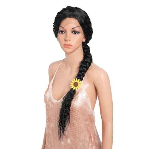 Style Icon 36¡±Super Long Curly Wig C-Shaped Side Part Lace Wig Afro Baby Hair Synthetic Black Wigs(36 inches, 1B)