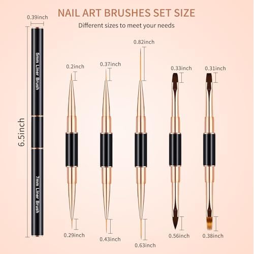 Nail Art Brushes Set - Professional 5pcs Double-Ended Acrylic Nail Art Brushes Liner Detail Thin Brushes For Drawing Design Brushes Gel Builder Brushes 3D Nail Art Tools (black)