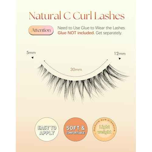 Eyelashes Natural Lashes Cat Eye 12MM Fake Eyelashes Wispy C Curl Lash Strips False Lashes Pack with 0.1MM Clear Band 3D Volume False Eyelash ChirpyLuna 7 Pair