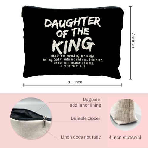 Likjad bible verse makeup bag，Daughter of the king makeup bag，christian makeup bag Cosmetic Bag，inspirational gifts for women，christian gifts for women faith，christian gifts for girls(black)