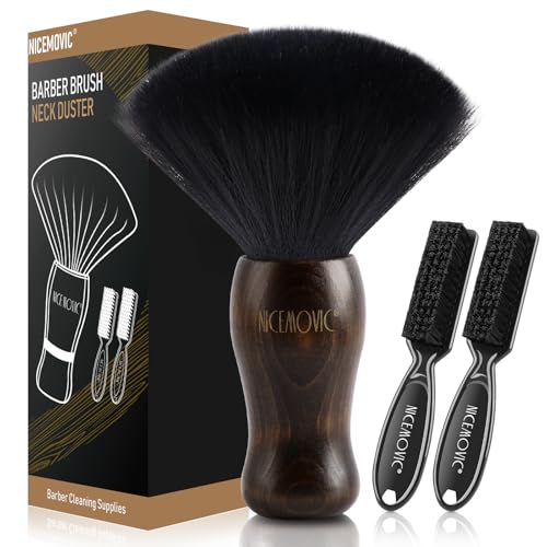 NICEMOVIC 3 IN 1 Barber Neck Duster Brush Set, Professional Barber Accessories Cleaning Supplies, Duster Nylon Brush Hair Cutting Styling Brush Tool (Brown&Black)