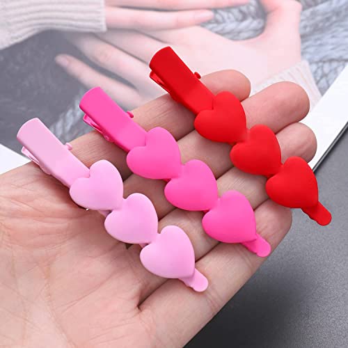 Valentine’s Day Hair Clips Matte Cupid Heart Bright-coloured Hairpins for Women Girls Sweet Romantic Trio Love Alligator Clips Barrettes Pretty Styling Hair Accessory Party Gifts Red Rosy Pink