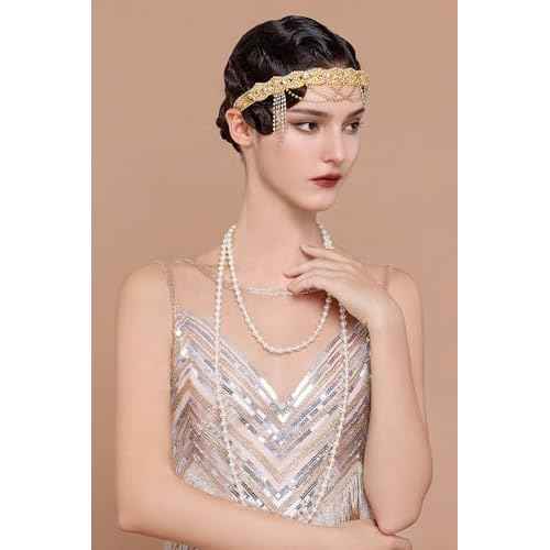 BABEYOND 1920s Flapper Headpiece Roaring 20s Headband Great Gatsby Headband Chain for Women Vintage Hair Accessory