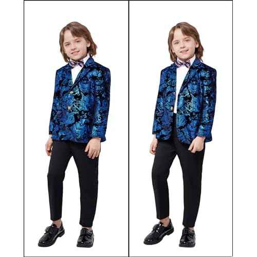 MAGE MALE Boys 3 Pieces Suit Colour Jacquard Slim Fit Jacket Pants Set for Wedding Prom Party Tuxedo with Kids Suspenders