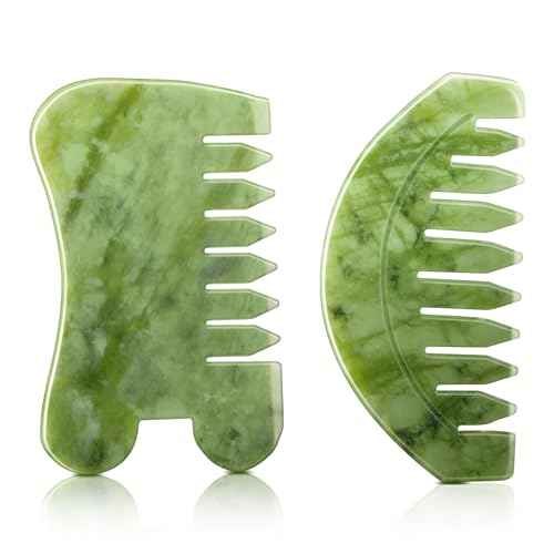 BBTO 2 Pcs Jade Comb for Scalp Massage Gua sha Comb for Head Body spa Hair Multifunctional Handheld Massage Tools(Round, Classic Style)