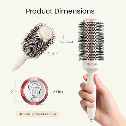 AIMIKE Round Brush for Blow Out, NaturaVol Medium Round Hair Brush for Fine Hair with Nano Thermal Ceramic Tech, for Blow Drying & Styling, Adds Volume & Smoothness (1.7 Inch Barrel, 2.5 Inch Bristle)