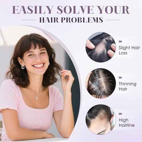 Hair Toppers for Women Real Human Hair 16 Inch Long Straight Toppers for Women with Thinning 7 * 13CM Silk Base Clip in Hairpieces with Bangs (Medium Brown)
