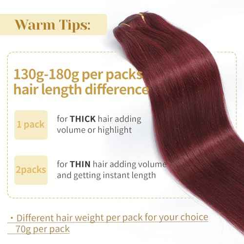 Clip in Hair Extensions Real Human Hair, Burgundy Red ? 18 Inch 7pcs 150g/Pack, Soft Hair Extensions Real Human Hair Clip ins Straight for Women, Capable for all Occasion (#99J 18 Inch)