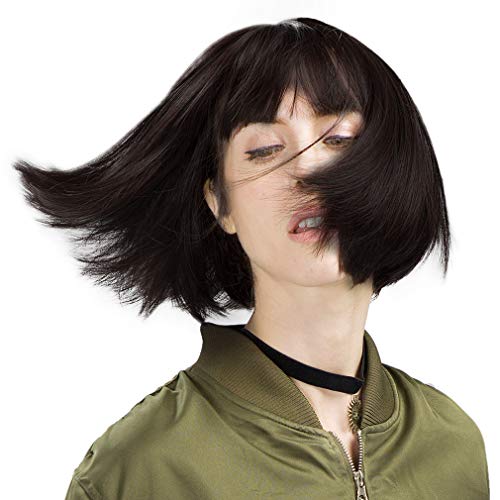 REECHO 11" Short Bob Wig with bangs Synthetic Hair for White Black Women Color: Black Brown