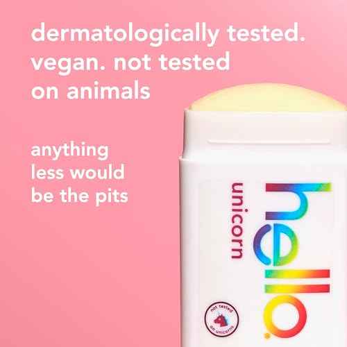 hello Unicorn Aluminum Free Deodorant for Women and Men with Shea Butter, 24-Hour Freshness, Baking Soda Free Deodorant, Dermatologically Tested, 2.6 oz Stick