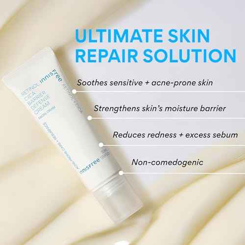 innisfree Retinol Cica Barrier Cream, Korean Moisturizer with Madecassoside for Sensitive, Acne-Prone Skin, Calming and Strengthening Formula