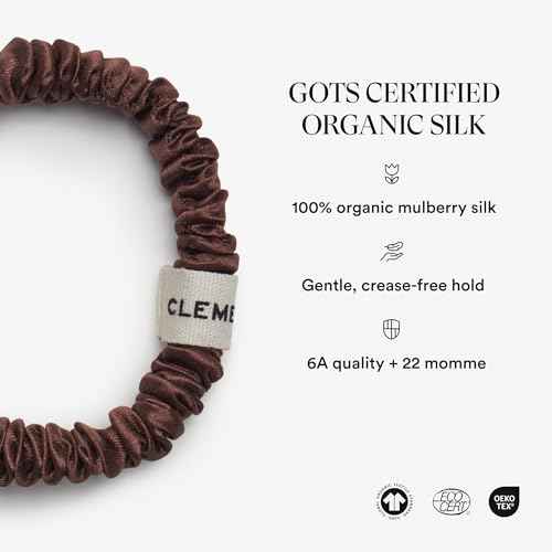 Clementine Sleepwear Organic Silk Scrunchie Set Ice Cream | 8 Skinny Scrunchies Made with GOTS Certified Silk for Frizz-Free Styling and Gentle Hair Care