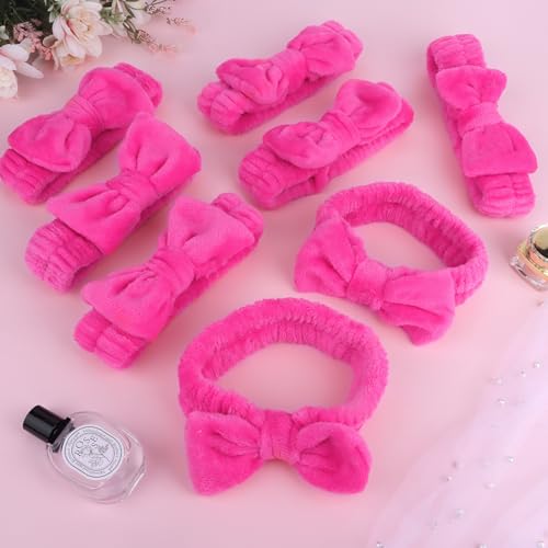 CIEHER 8 Pcs Spa Headbands for Women Girls' Party, Bachelorette Party Favors - Hot Pink Spa Makeup Headband for Teen, Party Gifts for Birthday Skincare Makeup Headbands Face Wash Headbands for Girls