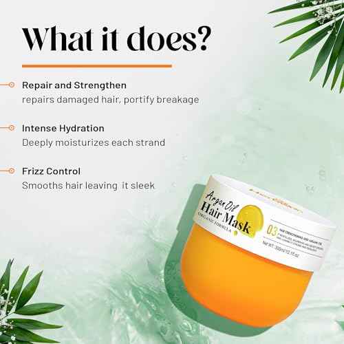 Herbishh Argan oil Hair Mask, Deep Conditioning Moisturizer for Dry & Damaged Hair, Hydrating Repair Treatment, With Coconut & Avocado oil for Curly, Frizzy and Color Treated Hair 10.1 fl.oz