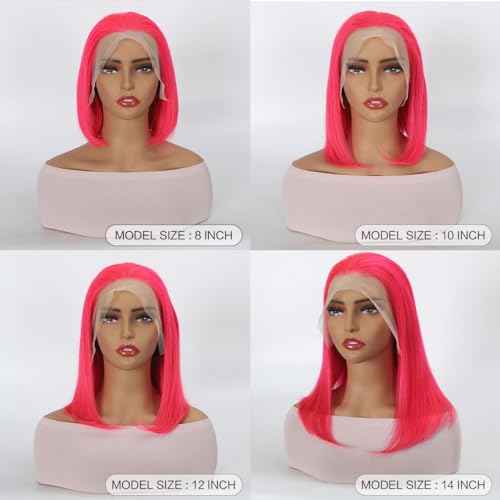 Pink Bob Wigs 13x4 HD Lace 100% Human Hair Front Wig Brazilian Unprocessed Virgin Human Hair Wigs Pre Plucked Natural Hairline Transparent Lace Pink Front Bob for Women (14")