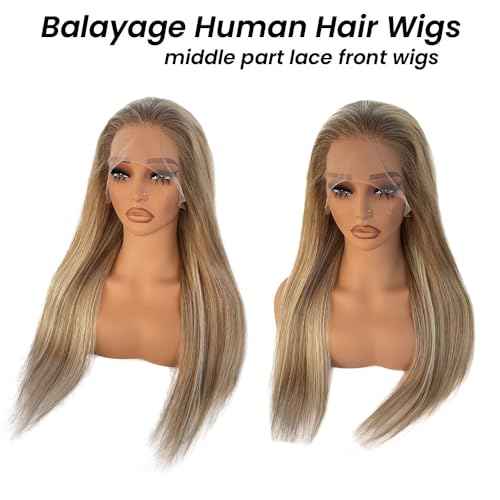 Balayage Ash Blonde Wig Human Hair 13x4 HD Glueless Lace Front Wigs Pre Plucked Virgin Hair 22 Inch 150% Density Light Brown to Platinum Blonde Highlights Silky Straight with Baby Hair for Women
