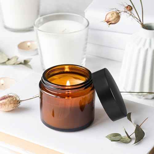 2 oz Small Glass Jars with Lids, Bumobum 12 Pack Amber Glass Cosmetic Jars with Inner Liners, 60ml Round Empty Sample Containers with Blank Labels for Cream, Salve, Lotion