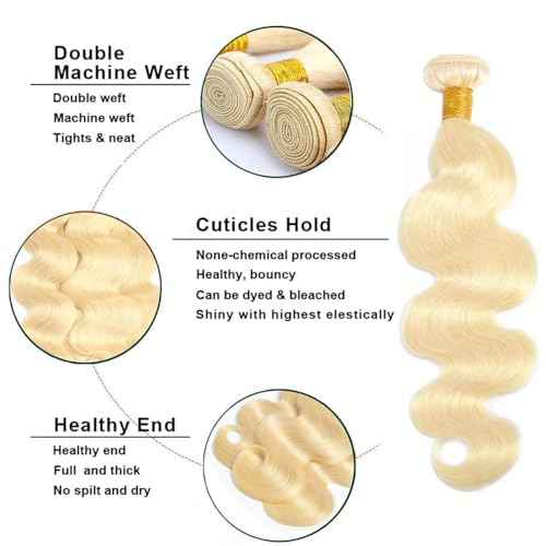 613 Blonde Bundles Human Hair #613 Body Wave Bundles Unprocessed Brazilian Virgin Remy Hair Extensions Double Weft 26 28 30 Inch