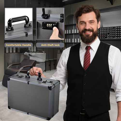 Professional Barber Travel Case - Portable Clipper Organizer Case with Dual Combo Locks, Adjustable Trays for Clippers, Shears, Trimmers - Secure Storage for Mobile Barbers and Stylists