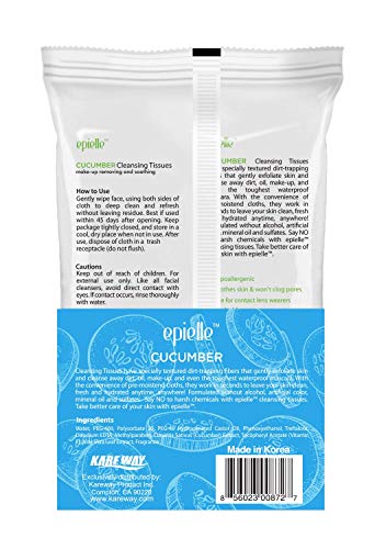 Epielle Cucumber Makeup Remover Wipes | 60 Count, 2 Pack | Gentle Cleansing Towelettes | Beauty Gift, Spa Day, Gift Set | Korean Skincare