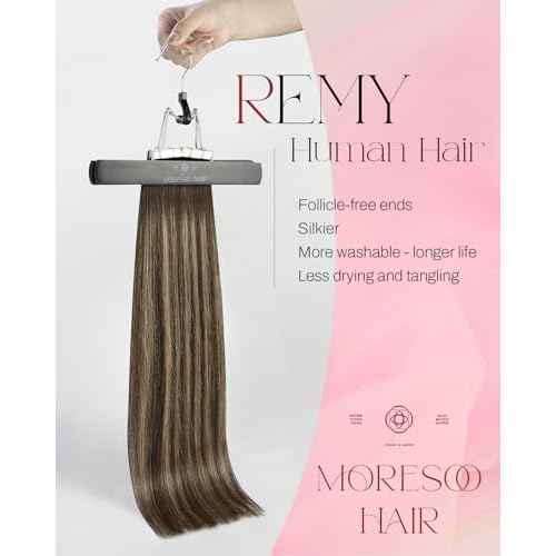 Moresoo Tape in Hair Extensions Human Hair Brown Real Hair Tape Hair Extensions Ombre Dark Brown and Caramel Blonde Human Hair Glue in Fashion Seamless 24 Inch 20Pcs/50g #4/27/4