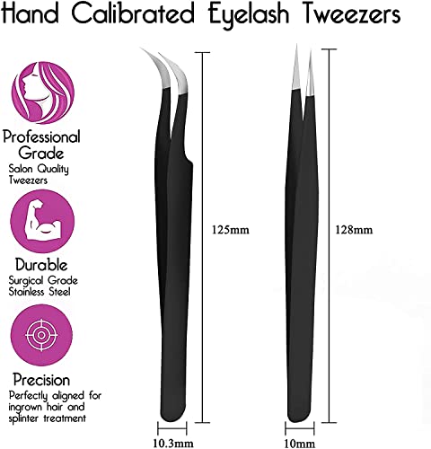 SIVOTE Lash Tweezers for Eyelash Extensions, Hand Calibrated Straight & Curved Tip, Pack of 2, Pink