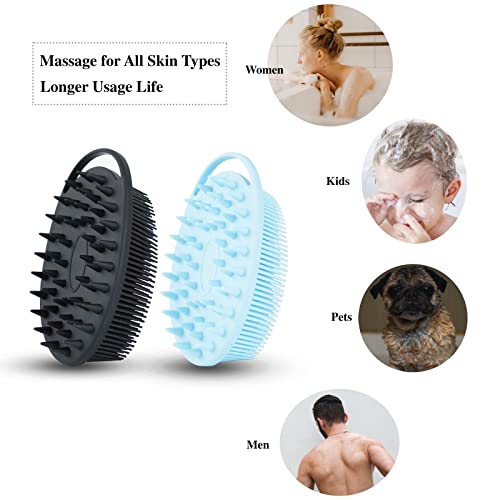 2 PC Silicone Exfoliating Body Scrubber, 2 in 1 Silicone Body Shampoo Brush, Soft Silicone Loofah for Sensitive Skin, Shower Silicone Hair Scalp Massager, Easy to Clean, Lather Well (Black&Blue)