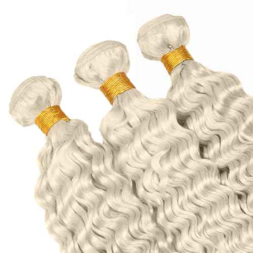 #88 Platinum Blonde Bundles Human Hair Water Wave Bundles 24 26 28 Inch 3 Bundle Unprocessed Brazilian Virgin Hair Platinum Blonde Water Wave Human Hair Extensions 50 Gram Per Bundle