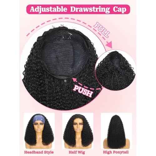 yosly Half Wig Human Hair Water Wave Glueless Wigs Curly Half Wig 3 In 1 Adjustable Drawstring Seamless Flip Over Invisible Hairline Wear Go Beginner Friendly Curly Half Wigs for Women 16 Inch