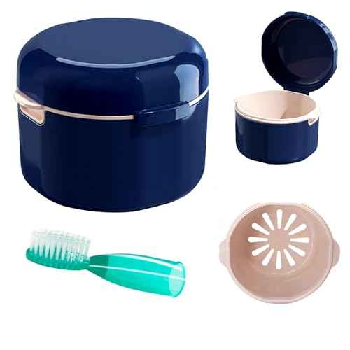 Denture Cup, Denture Bath, Denture Cups for Soaking Dentures, Denture Case with Lid, Denture Bath with Rinsing Basket, Easy to Carry and Clean Retainer Case Denture Cleaning kit