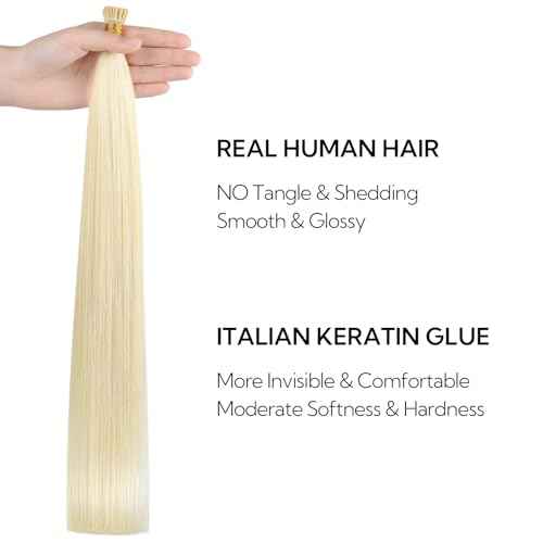 HOTBANANA I Tip Hair Extensions Human Hair, 24 Inch 50g 50s Platinum Blonde Pre Bonded ITip Hair Extensions Cold Fusion I Tip Extensions Straight I Tips Hair Extensions
