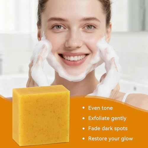 Turmeric Soap For Dark Spot - Kojic Acid Soap Bar with Vitamin C for Face & Body, Natural Ingredients Handmade Soaps for Brightening & Moisturizing, 3 Bars