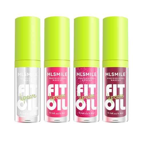 4 Colors Lip Oil Lip Glaze Set, Tinted Gloss Lip Gloss Oil, Plumping Moisturizing and Nourishing Lips, Long Lasting Fresh and Smooth Lip Care Set - A#