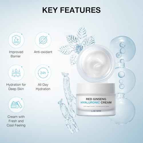 Donginbi LAB 1899 Red Ginseng Hyaluronic Cream - Deep Hydrating Cream for Dry Skin, Face Moisturizer with Hyaluronic Acid, Korean Red Ginseng, Korean Skin Care Gifts for Women, 1.69 floz
