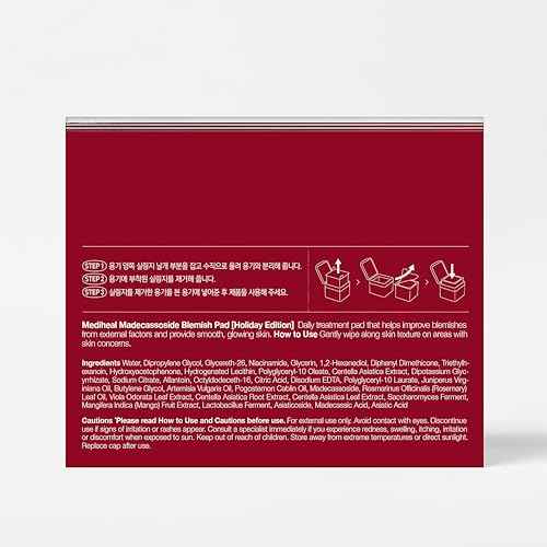 MEDIHEAL Toner Pads [Madecassoside] Blemish Care - Holiday Gift Edition - Centella Asiatica to Improve Uneven Skin Tone - Vegan Hypoallergenic Face Gauze (100 Count)