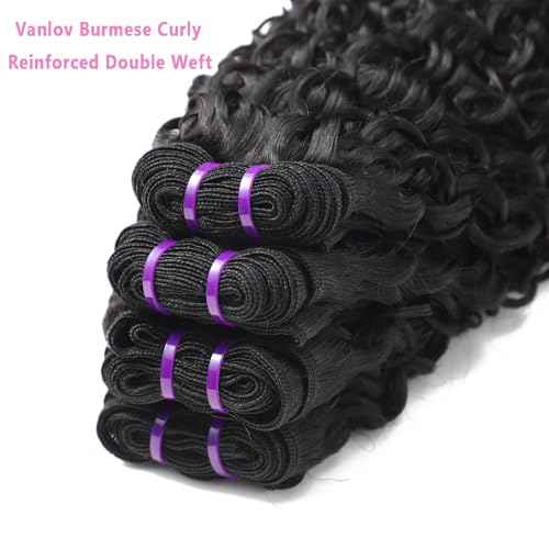 Vanlov 3C4A Burmese Curly Human Hair Bundles 18 20 22 Inch Curly Bundles Unprocessed Burmese Raw Hair Extension Real Human Hair Natural Color Human Hair Weft