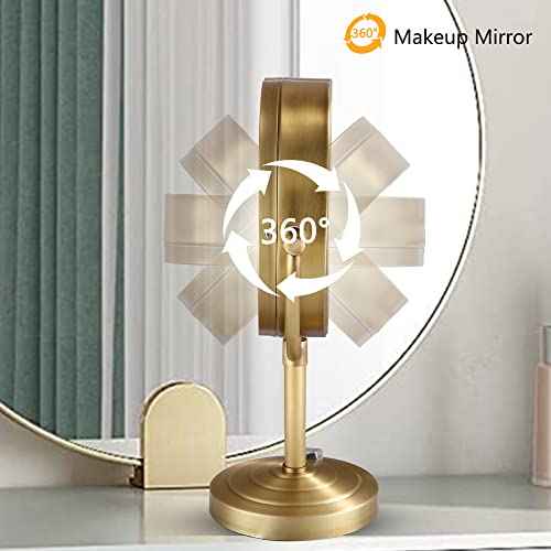 8.5 inch LED Makeup Mirror with 10X Magnification,has Three Colors Lights,Extendable Bathroom Mirror,Tabletop Two-Sided, Antique Brass Finish (Antique Brass, 10x Magnification)