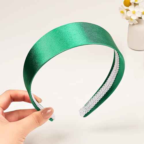 Ivyu Green Headbands for Women 70s Wide Headband Girls Halloween Satin Headbands for Adults 60s Hard Head Bands